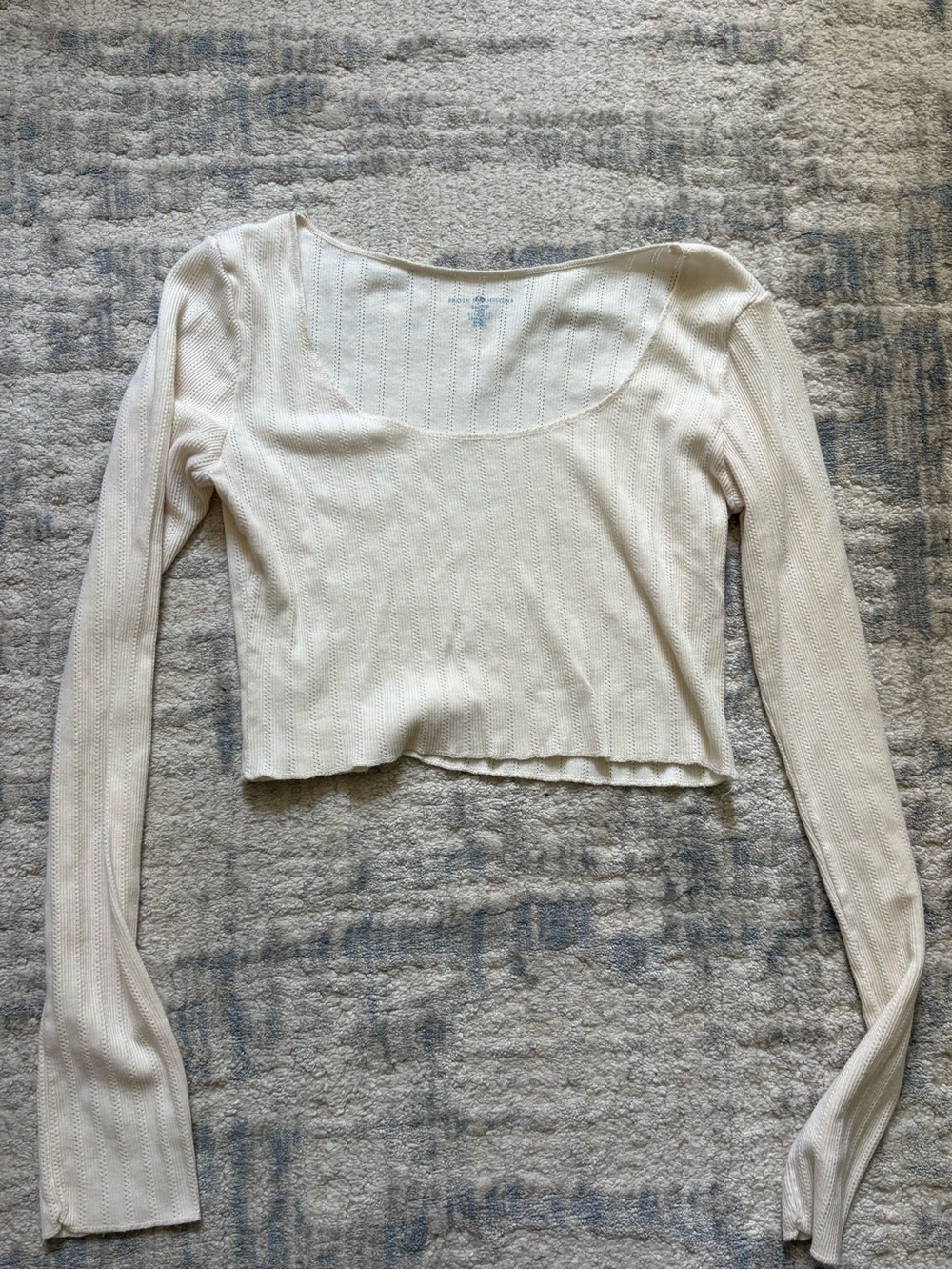 Brandy Melville Cream Waffle Knit Scoop Neck Long Sleeve Crop Top